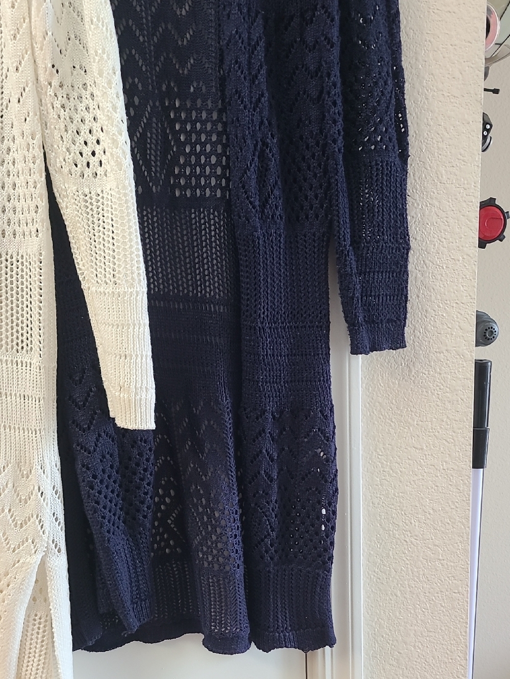 HOOKED UP Knit Long Cardigan. Size M Set Of 2! Navy And Off White.  60/70's Vibe - Picture 5 of 5